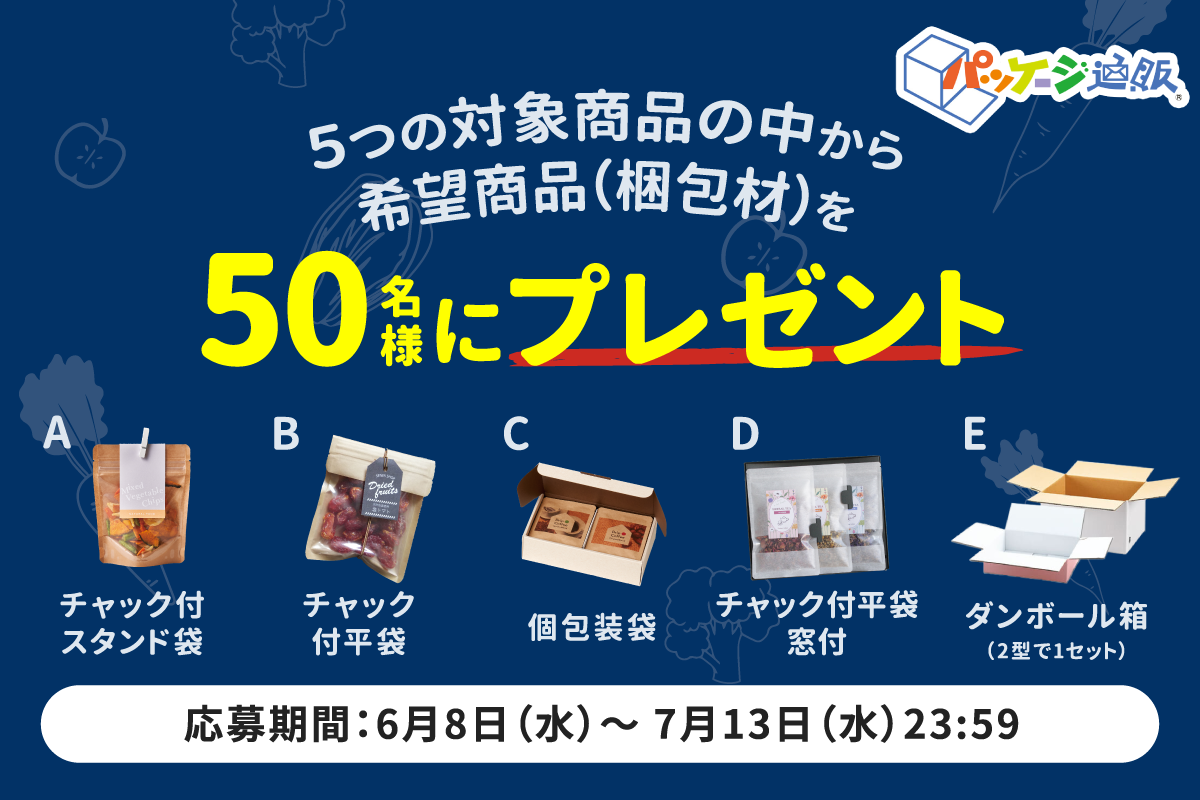 商品パッケージをおしゃれに！「パッケージ通販の商品」を50名様にプレゼント！ さらに割引クーポン付！